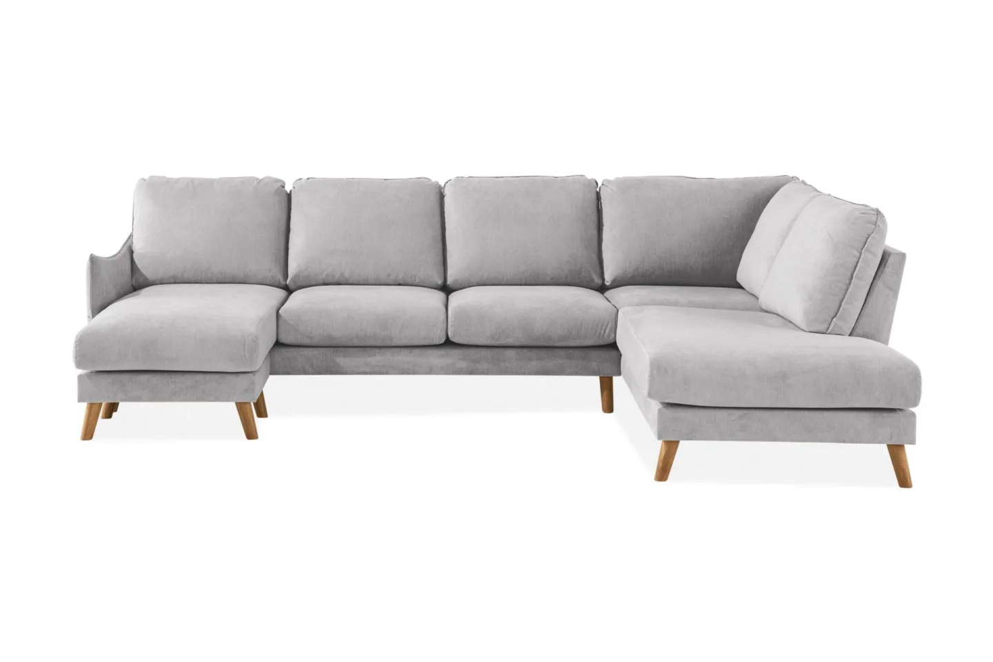 Trend Lyx 4-sits Högervänd U-formad Soffa med Divan och Schäslong i Tyg - Ljusgrå