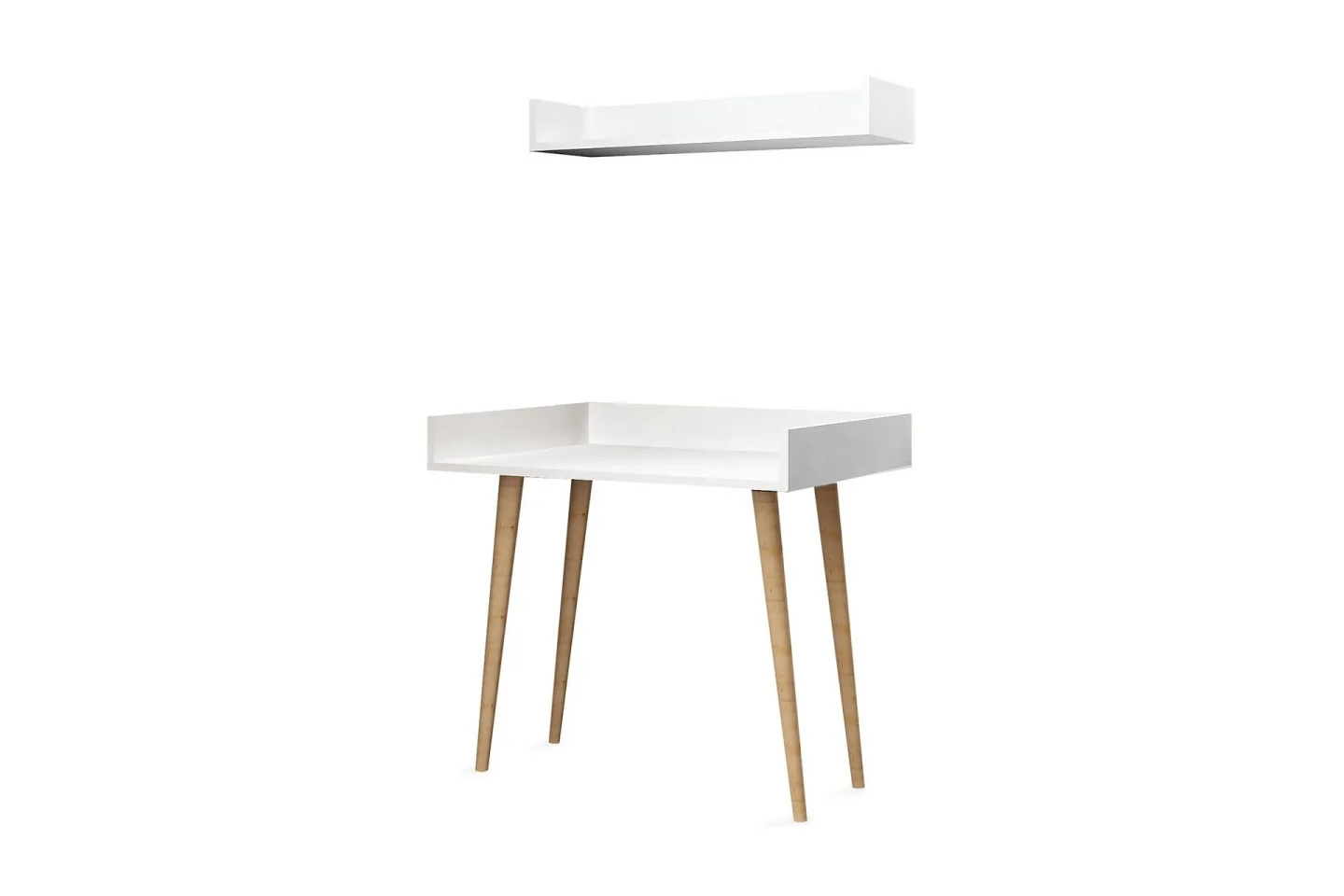 Skaberg Skrivbord 90 cm med Förvaring Vägghylla - Vit/Natur