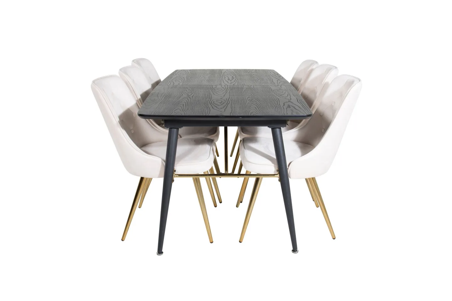 Gold Matgrupp Förlängningsbar 180-220 cm Rektangulär med 6 Velvet Deluxe stolar - Beige
