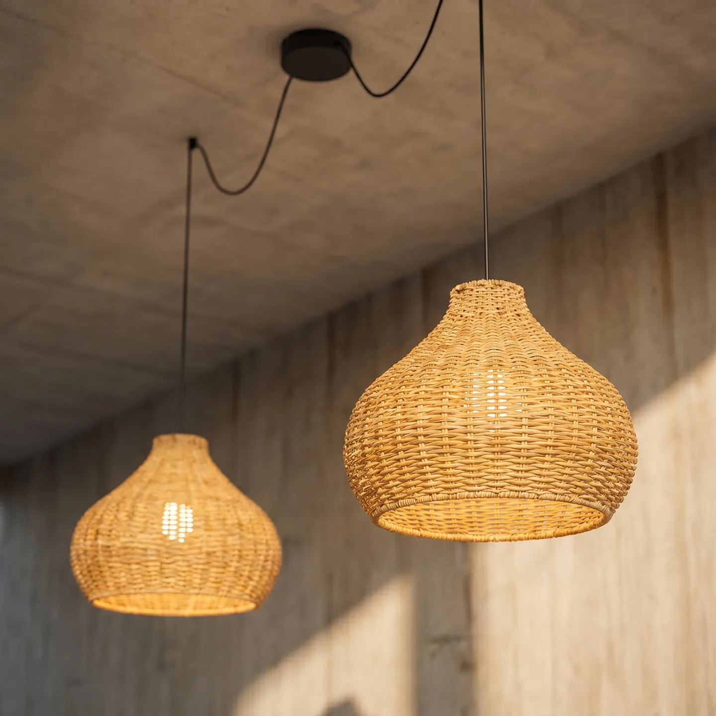 Taniola udendørs hængelampe, 2 lyskilder, beige, rattan - Lucande - Terrasse - Rustik - Træ - Med flere lyskilder