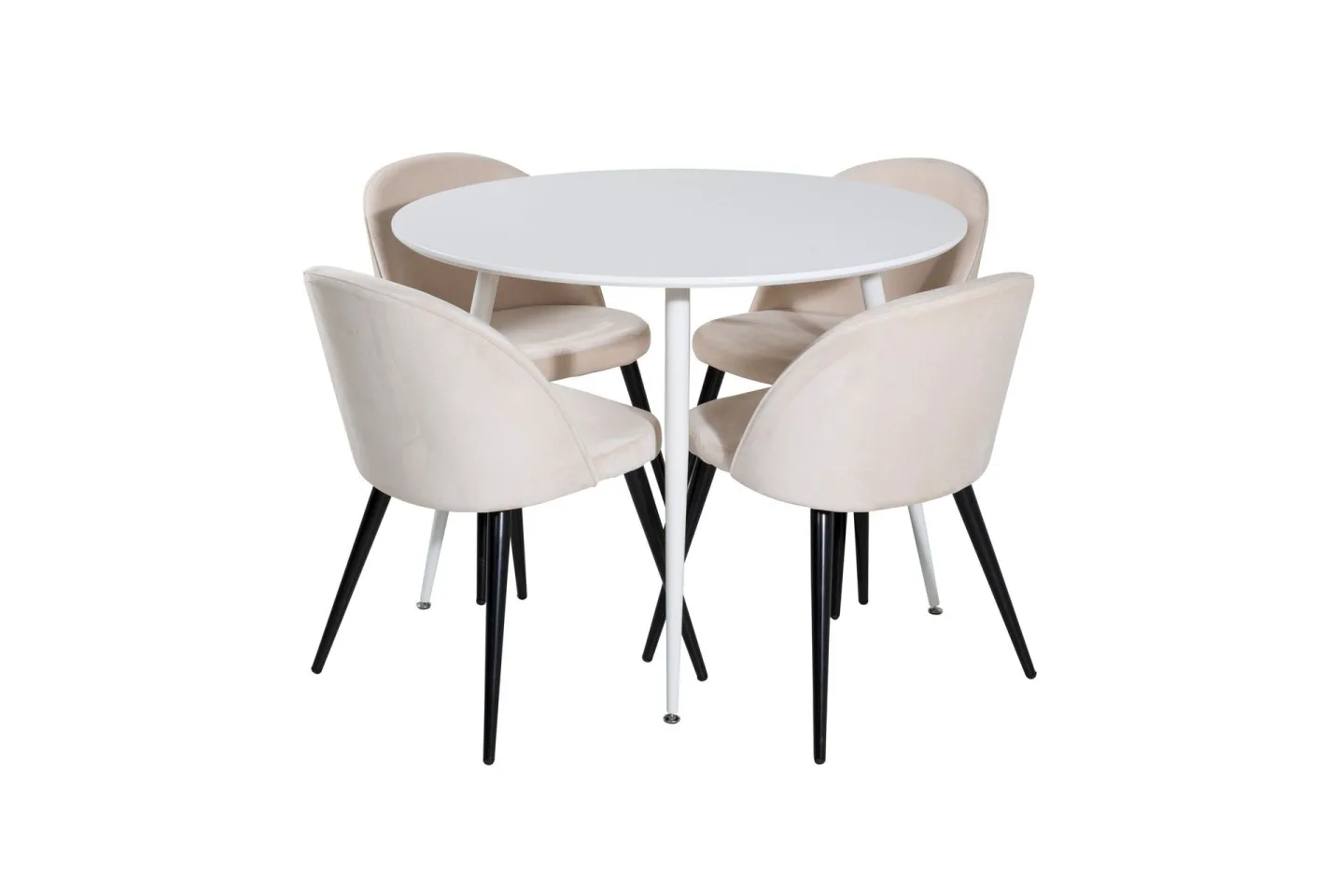 Plaza Matgrupp 100 cm Rund med 4 Velvet stolar - Beige