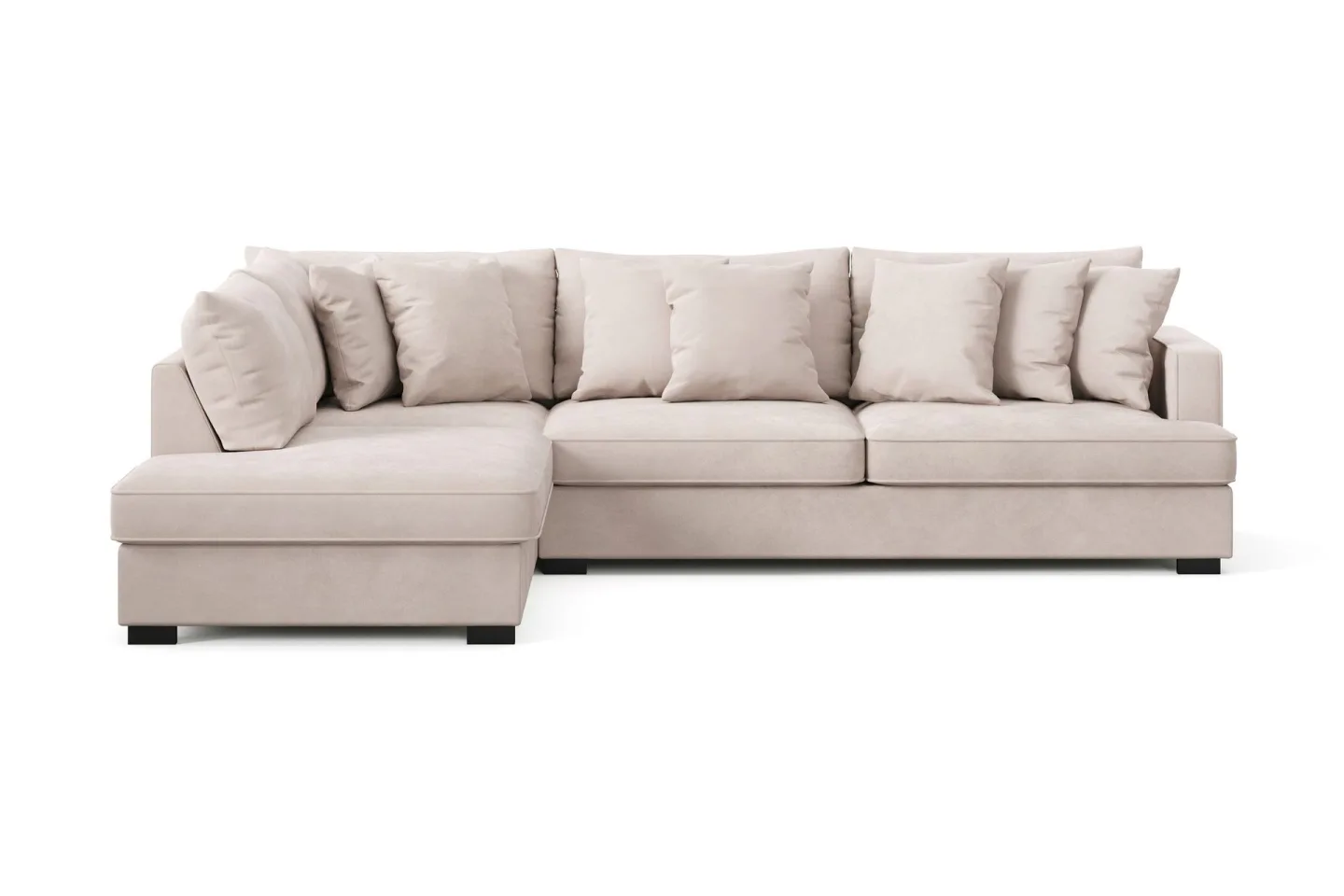 Rossita 4-sits Vänstervänd L-formad Djup Schäslongsoffa i Sammet - Beige