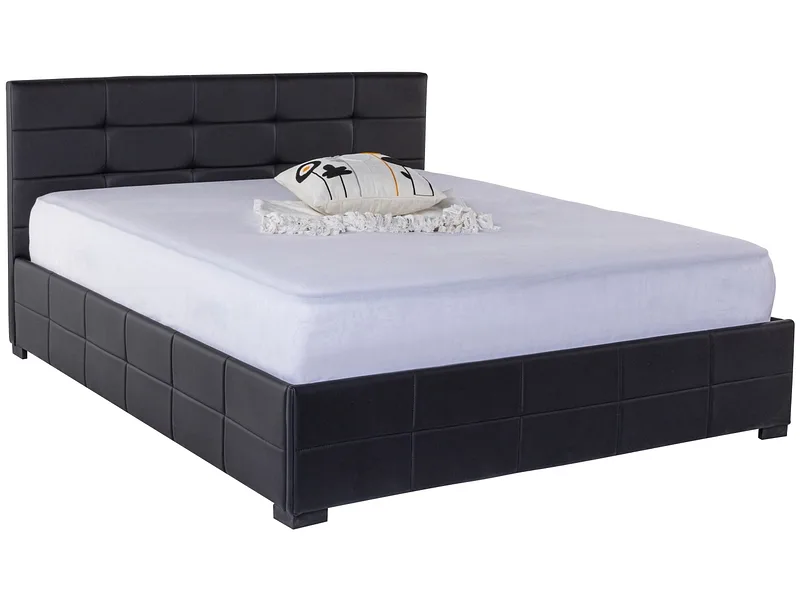 Kastenbett MONZA BLACK 140x200cm synthetisches leder schwarz