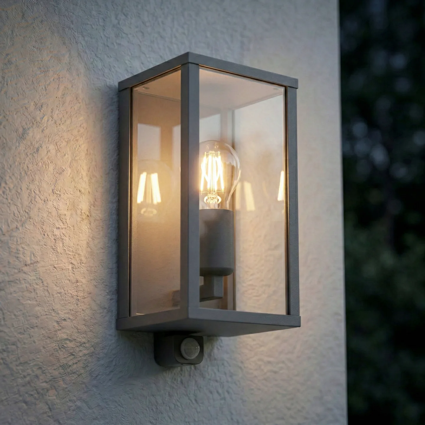 Peldar udendørs væglampe, 26 cm, antracit/klar, sensor, IP44 - Lindby - Terrasse - Moderne - Aluminium - Med én lyskilde