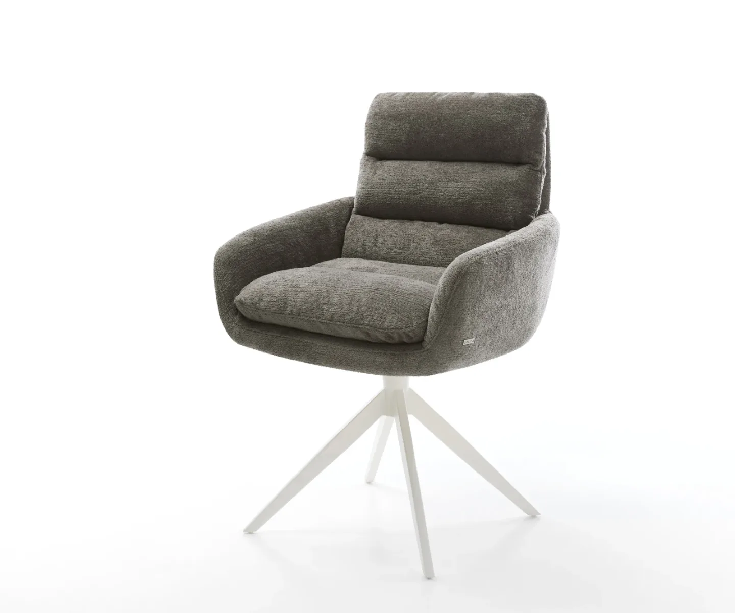 Drehstuhl Abelia-Flex mit Armlehnen Bouclé Soft Schlamm Kreuzgestell breit Weiß 360° drehbar Wippfunktion