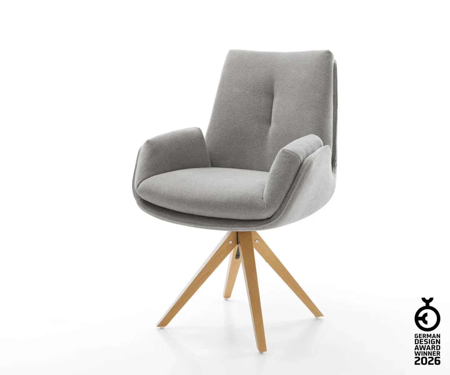 Drehstuhl Clea-Flex Strukturstoff Soft Grau Holzgestell kantig Natur 360° drehbar
