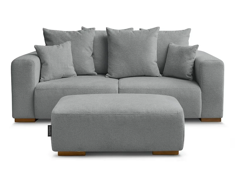 2er Sofa mit Hocker BOBOCHIC SIDONIE Stoff chiniert dunkelgrau