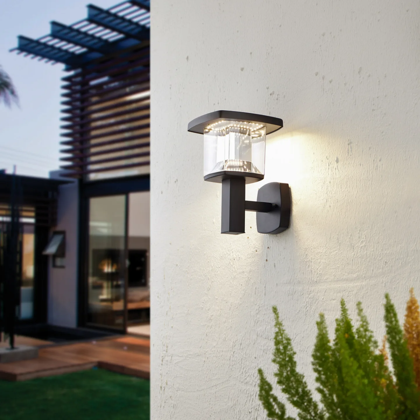 Askan Außen Wandleuchte Black/Clear - Lindby - Terrasse - Modern - Metall - Einflammig