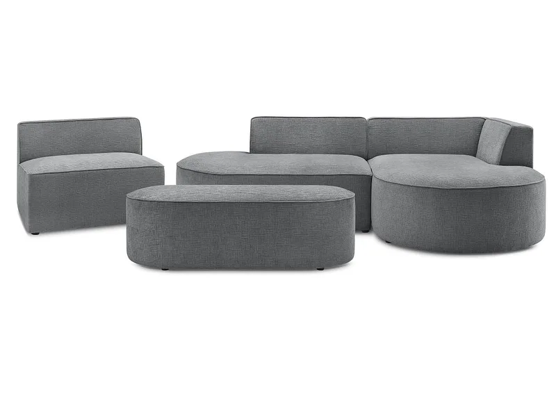 Ecksofa mit Hocker BOBOCHIC ROUSSEAU Stoff mit Textur dunkelgrau