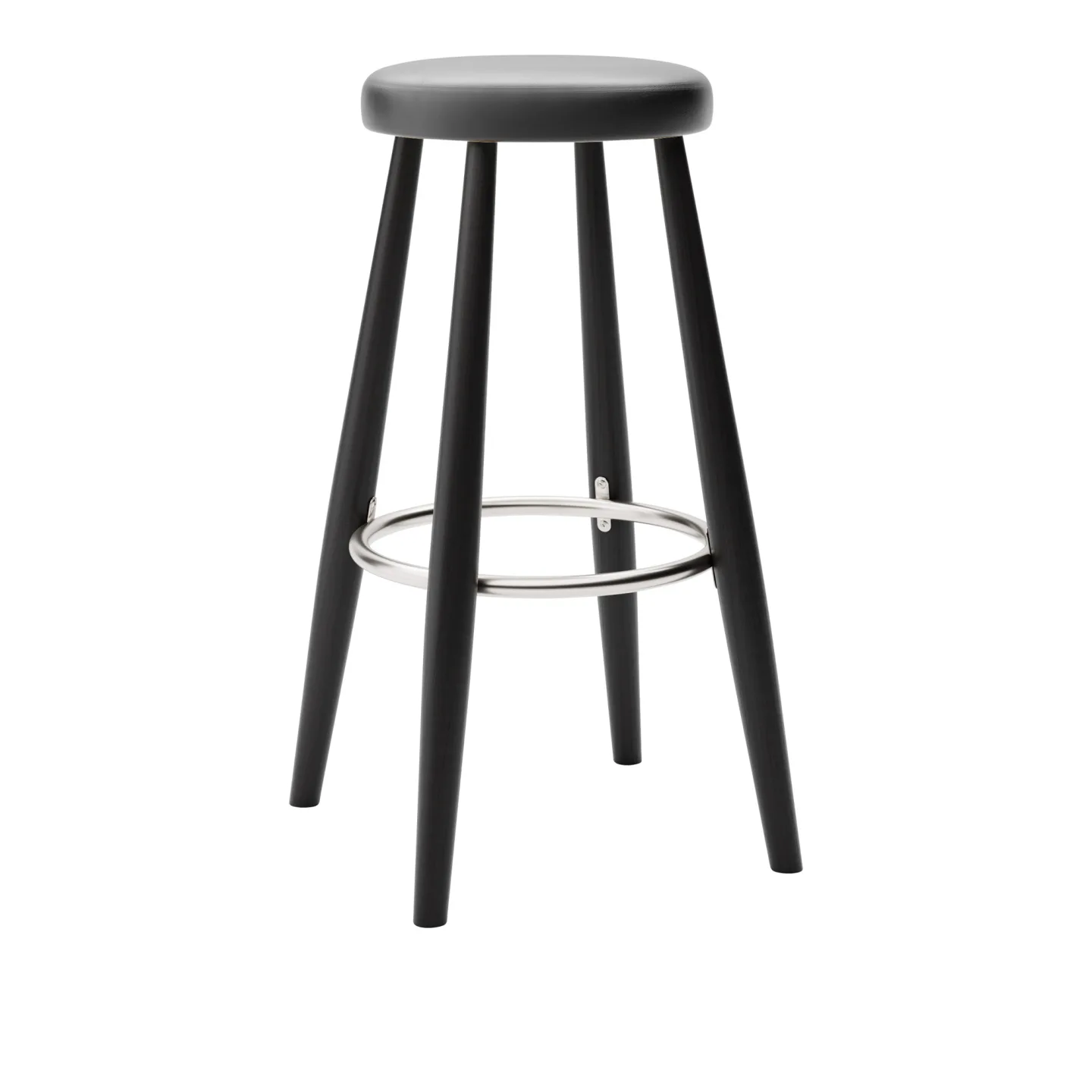Carl Hansen - CH56 High Stool, Svartlackad Ek, Lädergrupp C Sif - 98 - Barstolar - Hans J. Wegner - Svart - Läder/Metall/Trä