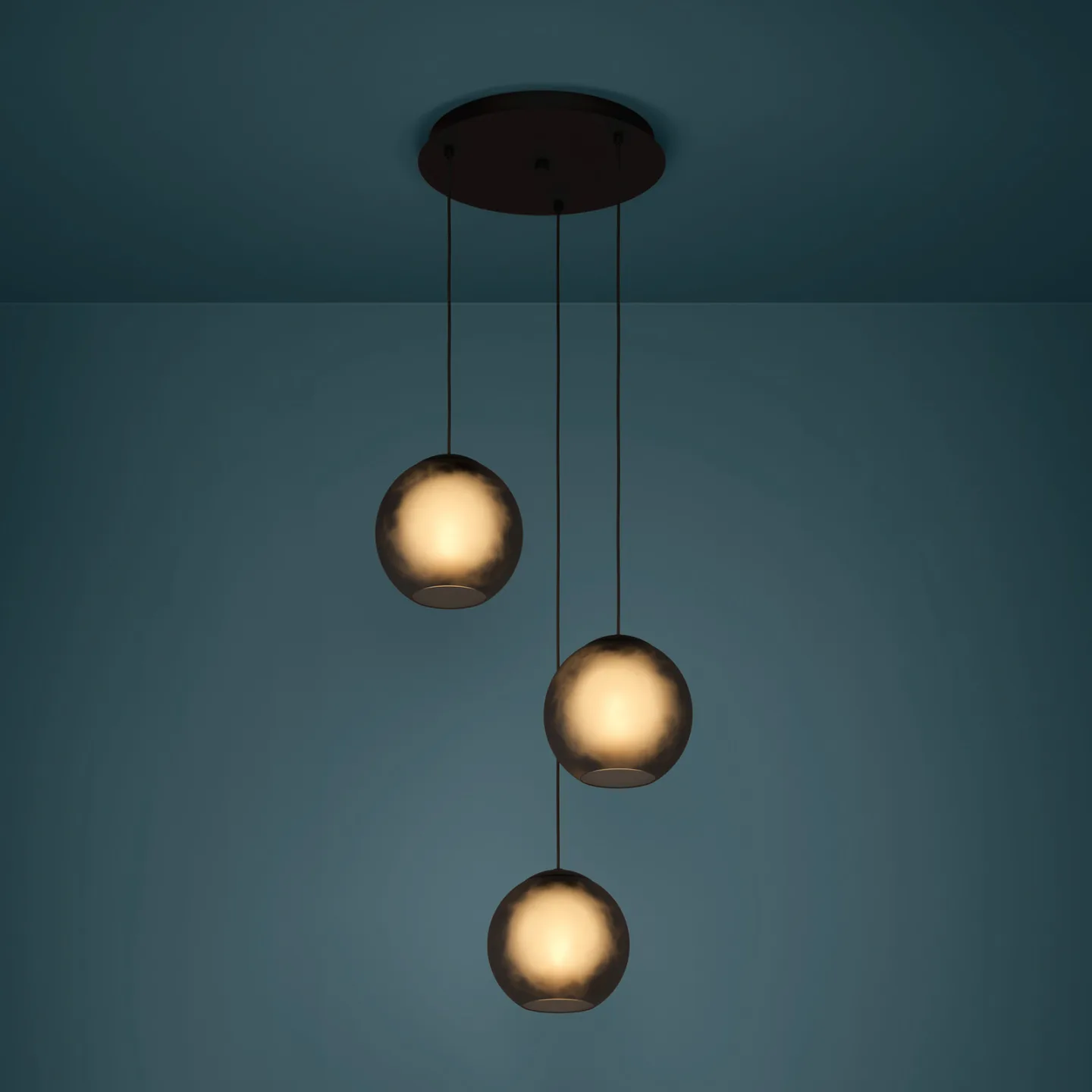 Arangona Hängeleuchte, grau, Ø 46 cm 3-flg. - Stars of Light - Wohnzimmer - Modern - Glas - Mit Schirm