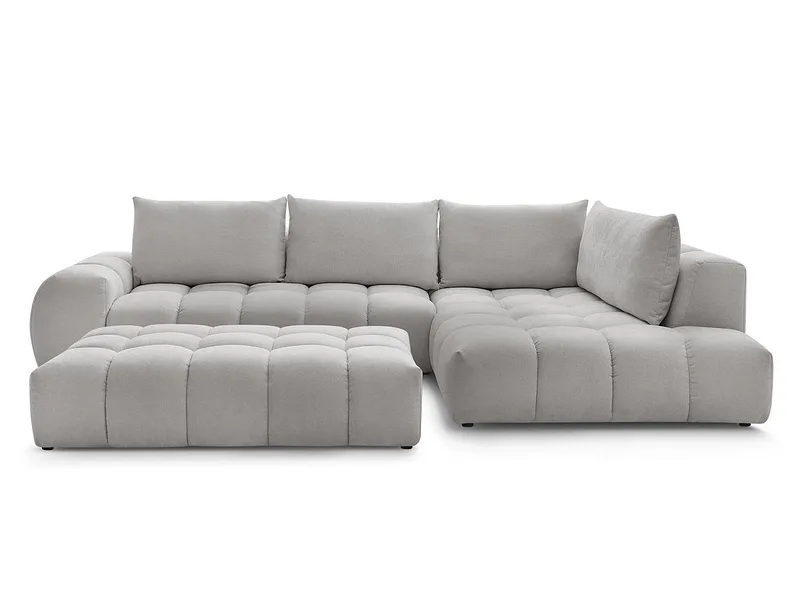 Ecksofa mit Hocker BOBOCHIC EVEREST Stoff mit Textur hellgrau