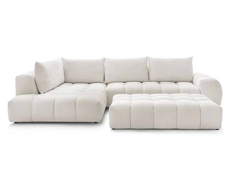 Ecksofa mit Hocker BOBOCHIC EVEREST Stoff mit Textur weiss