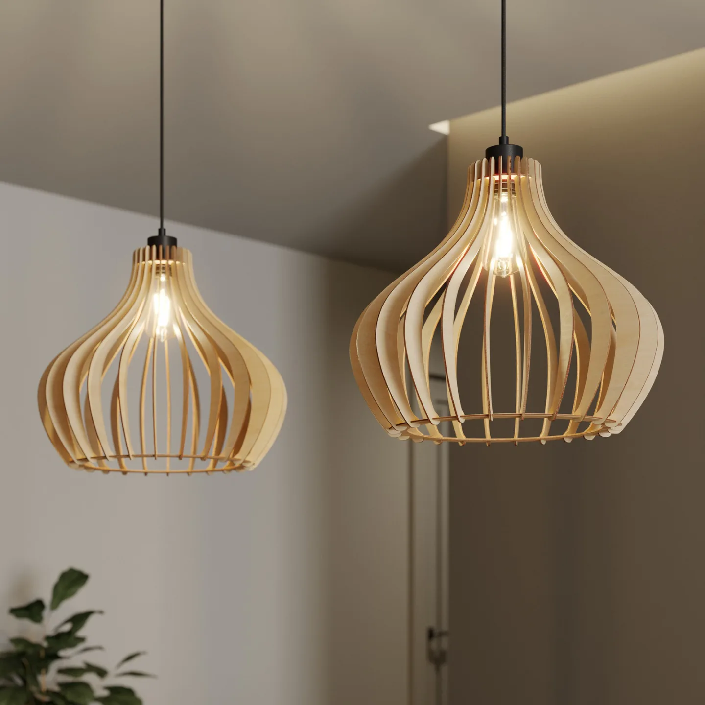 Faje 2 Pendelleuchte Black/Wood - Envostar - Flurbereich - Skandinavisch - Holz - Mehrflammig