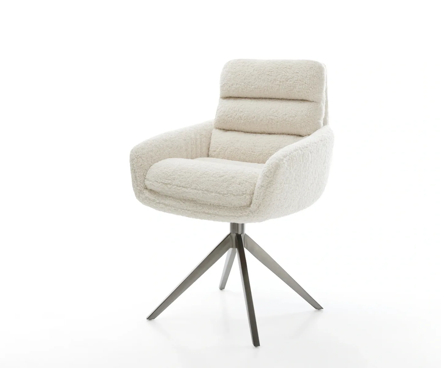 Drehstuhl Abelia-Flex mit Armlehnen Teddystoff Beige Kreuzgestell breit Graphit 360° drehbar Wippfunktion