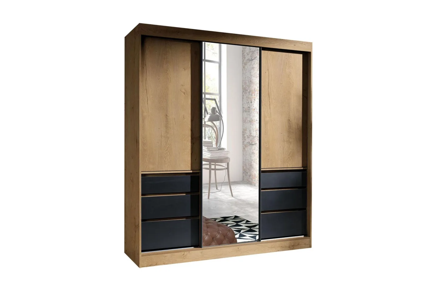 Abricot Garderob med Spegel 180x216x65 cm - Svart