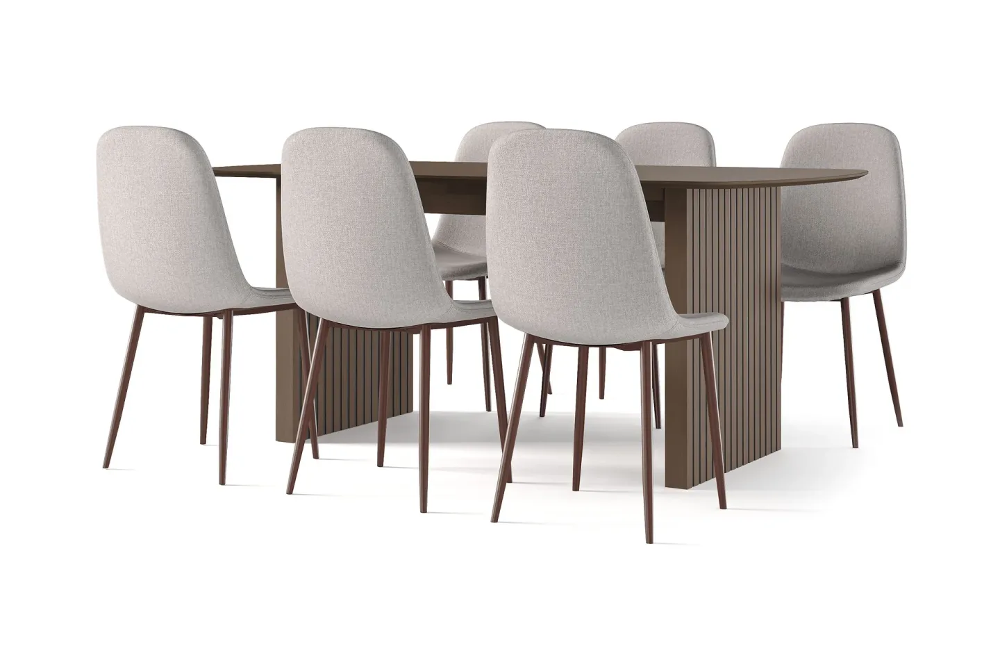 Richeto Matbord Rökt Ek 180 cm valnöt + 6 st Nibe stol beige med valnöt ben - Brun/Beige