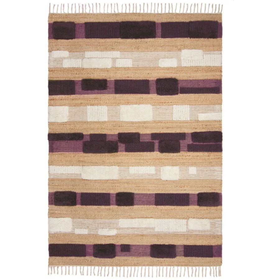 Teppich Slammer lilaweiss Streifen Jute 160 x 230 cm