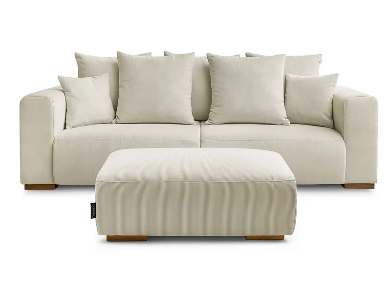 3er Sofa mit Hocker BOBOCHIC SIDONIE Cord-Stoff beige