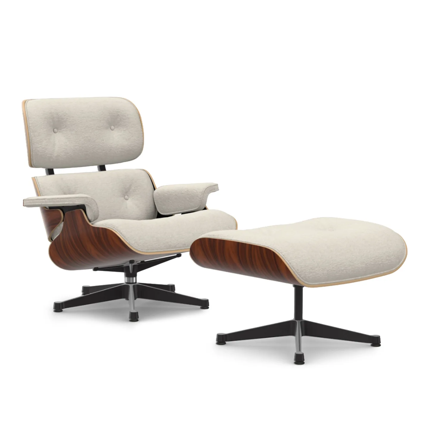 Vitra - Eames Lounge Set Santos Palisander Nubia Ivory Pearl 01 Polished Aluminium/Deep Black - Fåtöljer - Charles & Ray Eames - Beige