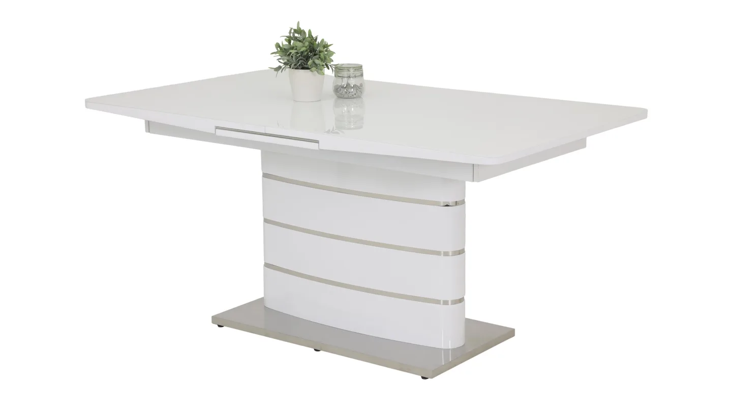 Esstisch 160 - 200 cm ausziehbar weiß hochglanz - ANASTASIA