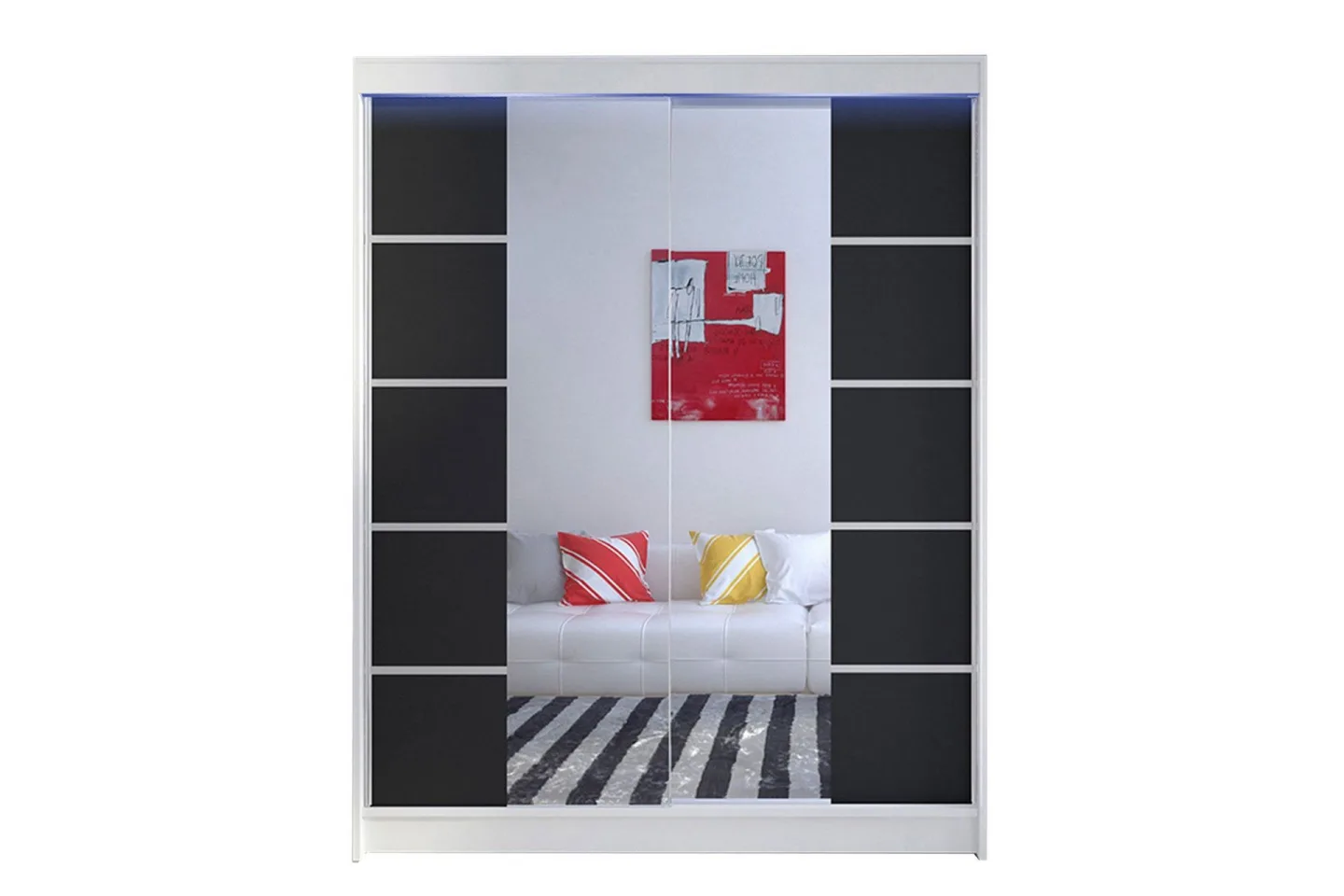 Pickering Garderob med Spegel 150x200 cm - Svart/Vit