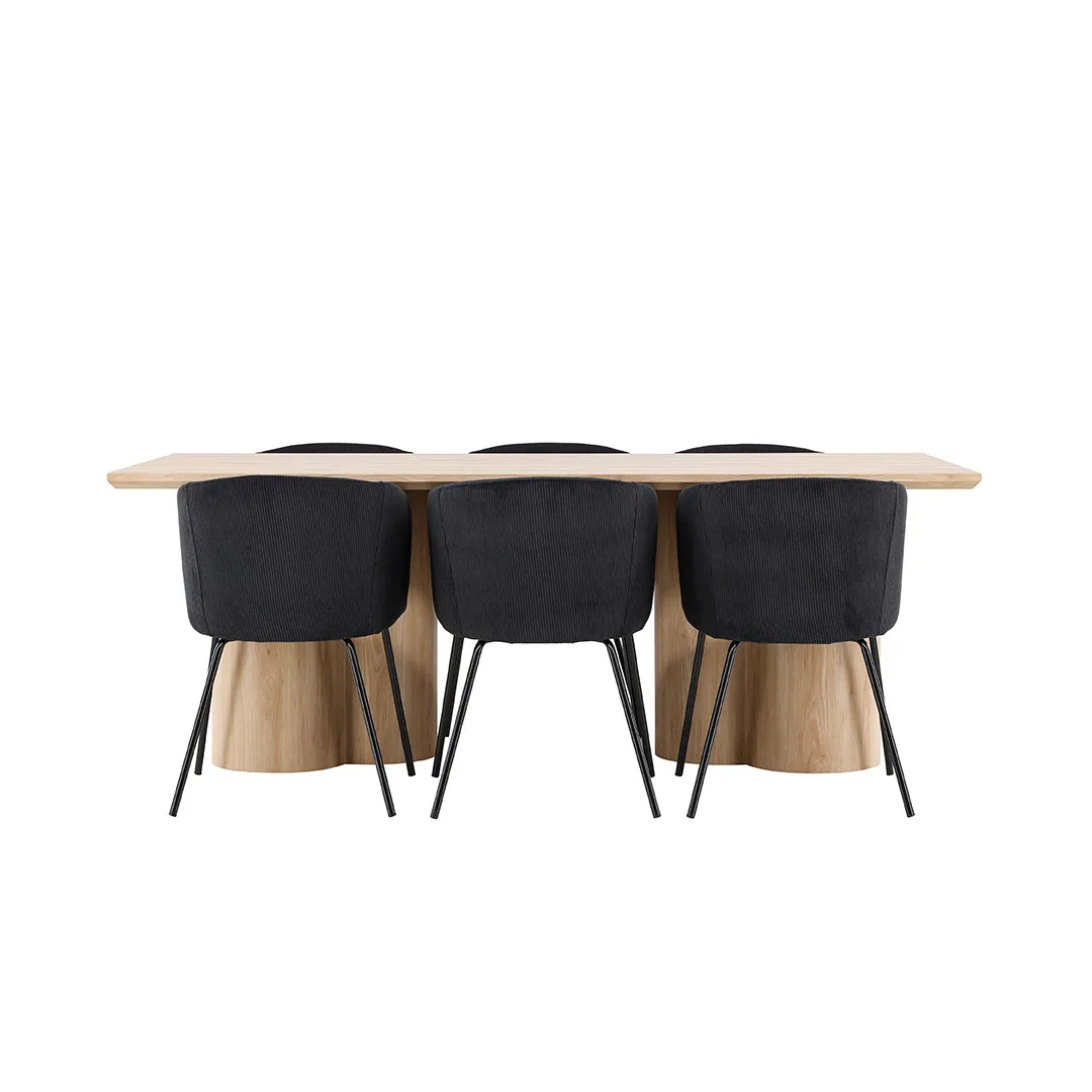 Olivia Essgruppe Tisch 100x210cm und 6 Velours Stühle mit Armlehnen natur.