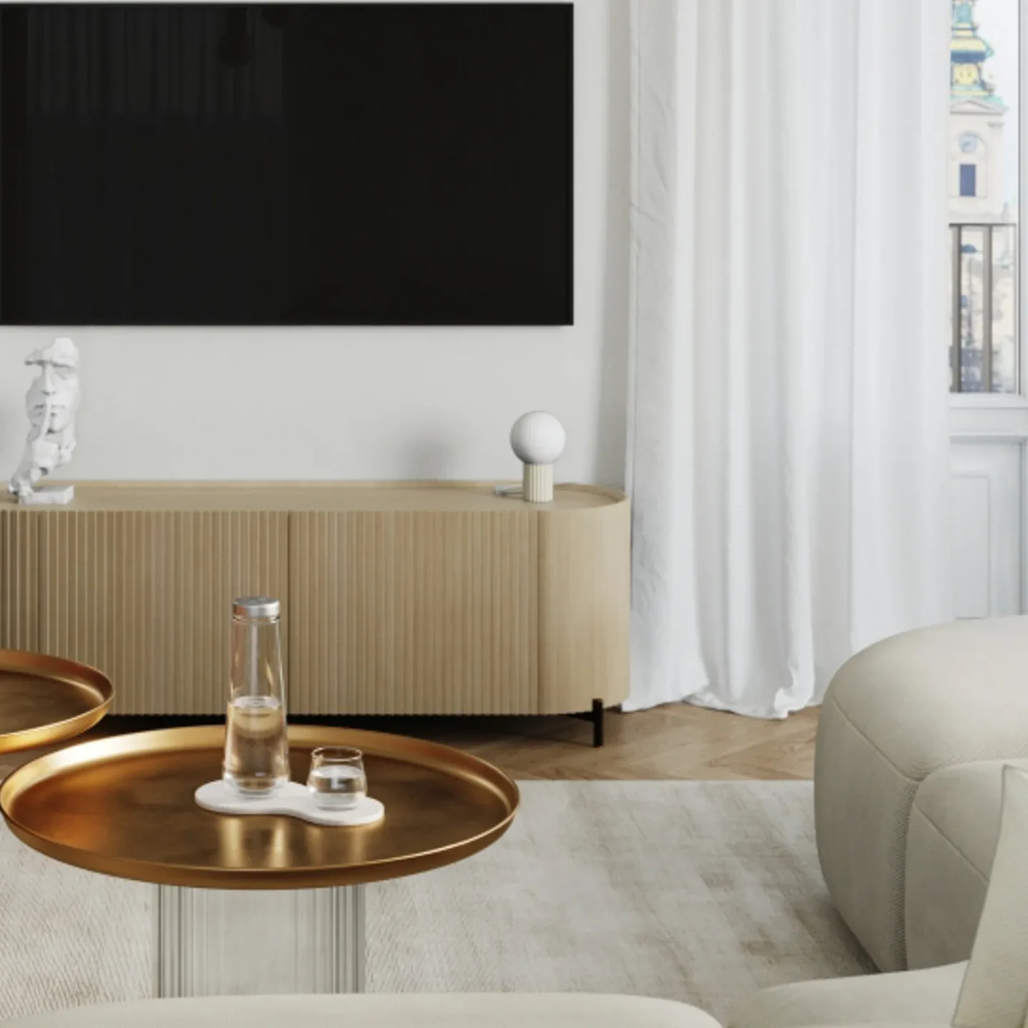 ORBI Tischlampe, beige, Glas/Metall, Höhe 19 cm, G9 - SOLLUX SOLLUX LIGHTING - Wohnzimmer - Aluminium - Einflammig