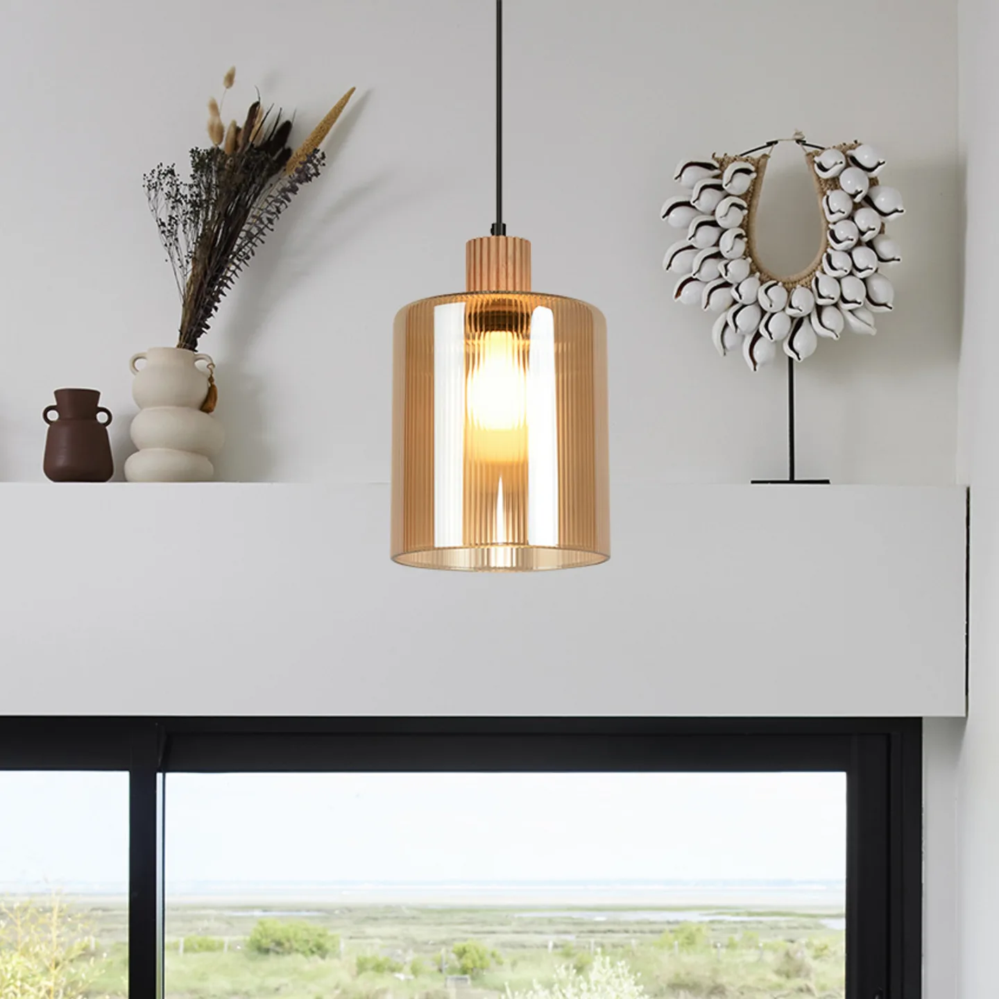 Giovanni Hängeleuchte bernstein/natur Ø 18 cm - Corep SAS - Wohnzimmer - Modern - Glas - Mit Schirm