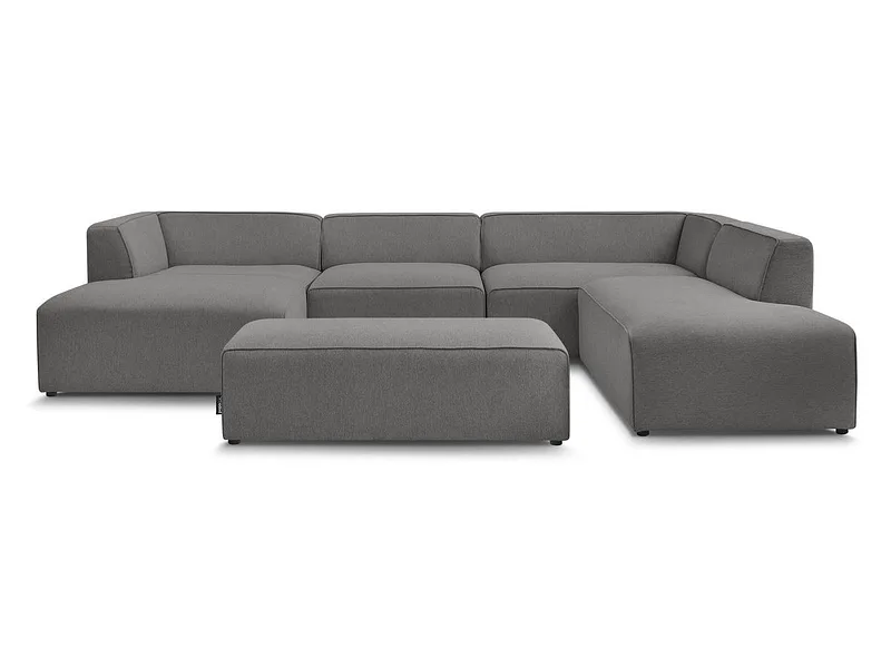 Panorama-Ecksofa mit Hocker BOBOCHIC MEGEVE Stoff chiniert dunkelgrau