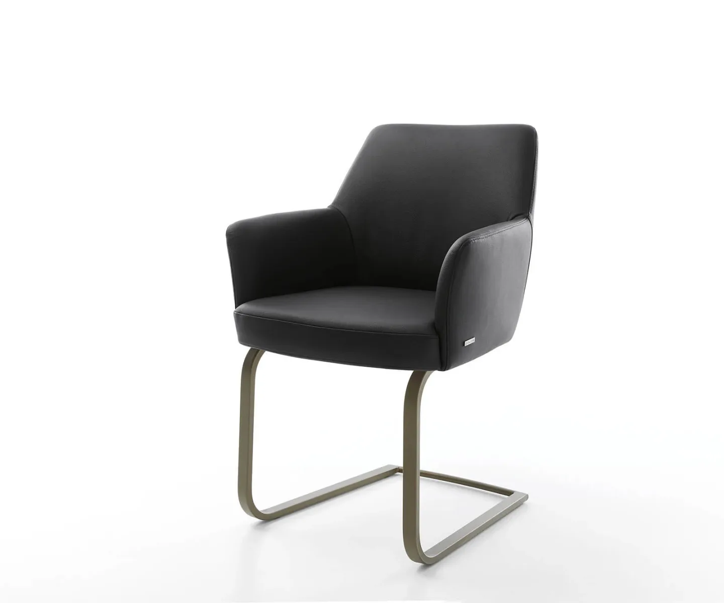 Freischwinger Xana-Flex mit Armlehnen Echt-Leder Schwarz Freischwinger flach Effektfinish Titan Taschenfederkern