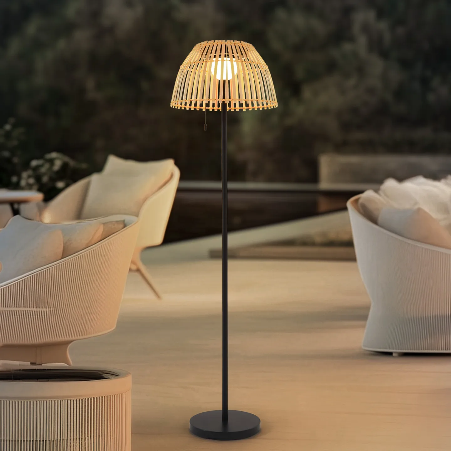 Eligio Portable Solarzelle Stehleuchte Natur - Lucande - Terrasse - Boho - Bambus - Einflammig