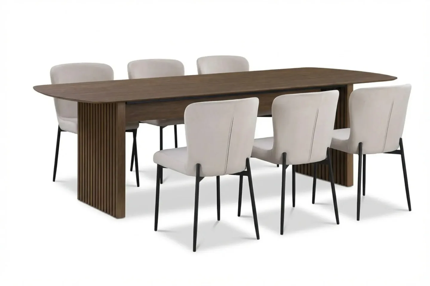 Richeto Matgrupp Rökt Ek 210 cm med 6 Elsie Matstolar - Rökt ek/Beige