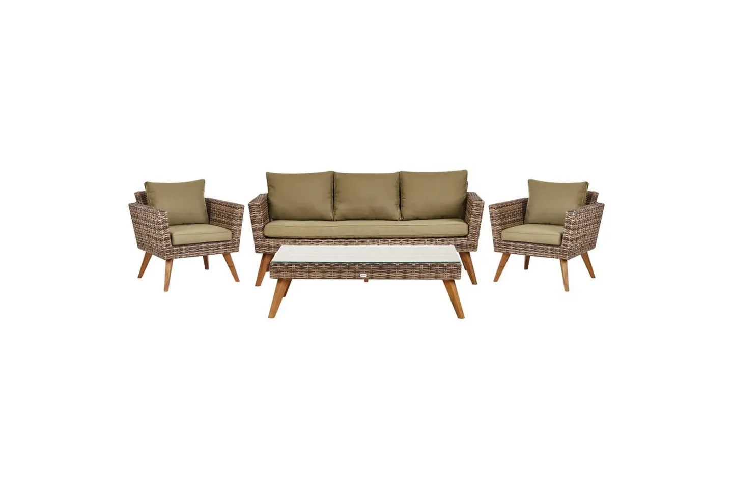Loungegrupp med bord Vittoria Beige/grönt/mörkt trä, 5-Sits - Beige/grönt/mörkt trä, 5-Sits
