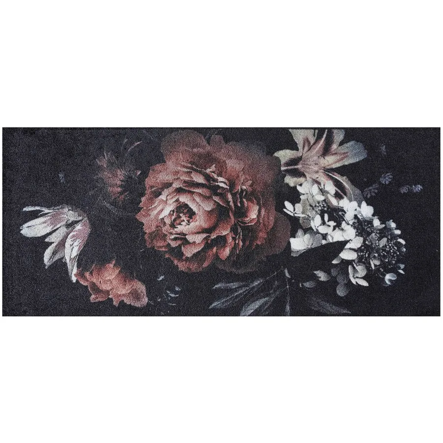 Teppich Evita Schwarz, Rosa, Grau, Weiss Blumenmuster Polyamid 67 x 150 cm