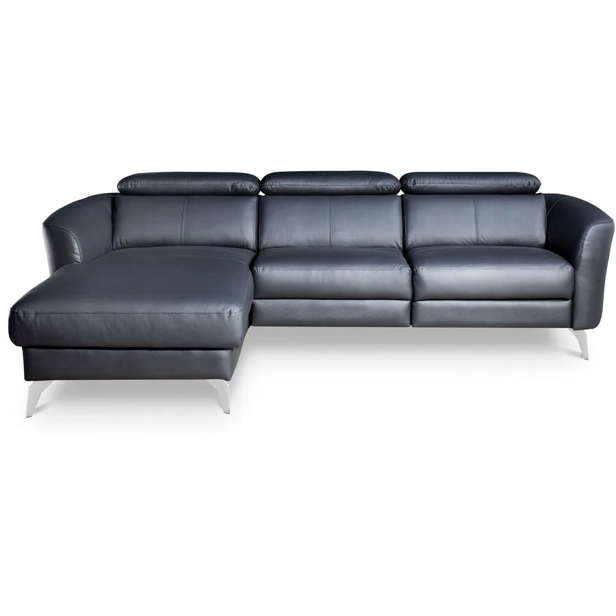 Ecksofa Simba Rechts 100% Echtleder + Korpus Lederlook Schwarz B 261 T 183 cm
