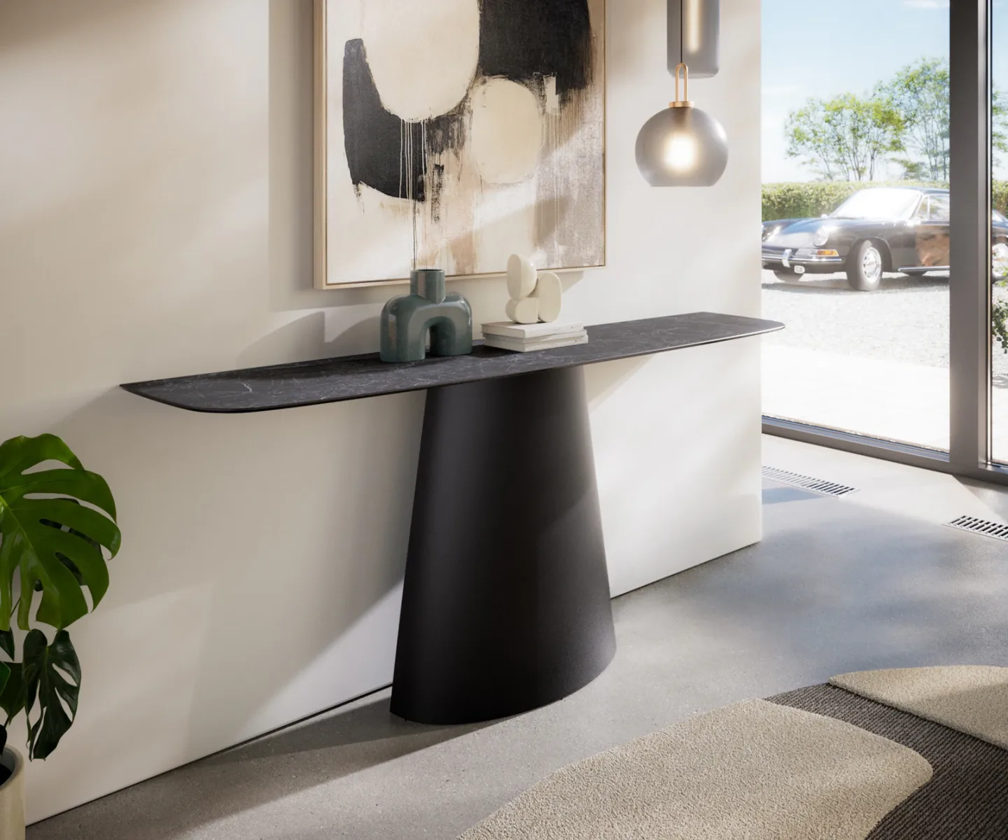 Konsolentisch Edge Boot 180x40 cm Keramik Laminam® Nero Greco Anthrazit Conos Metall Schwarz