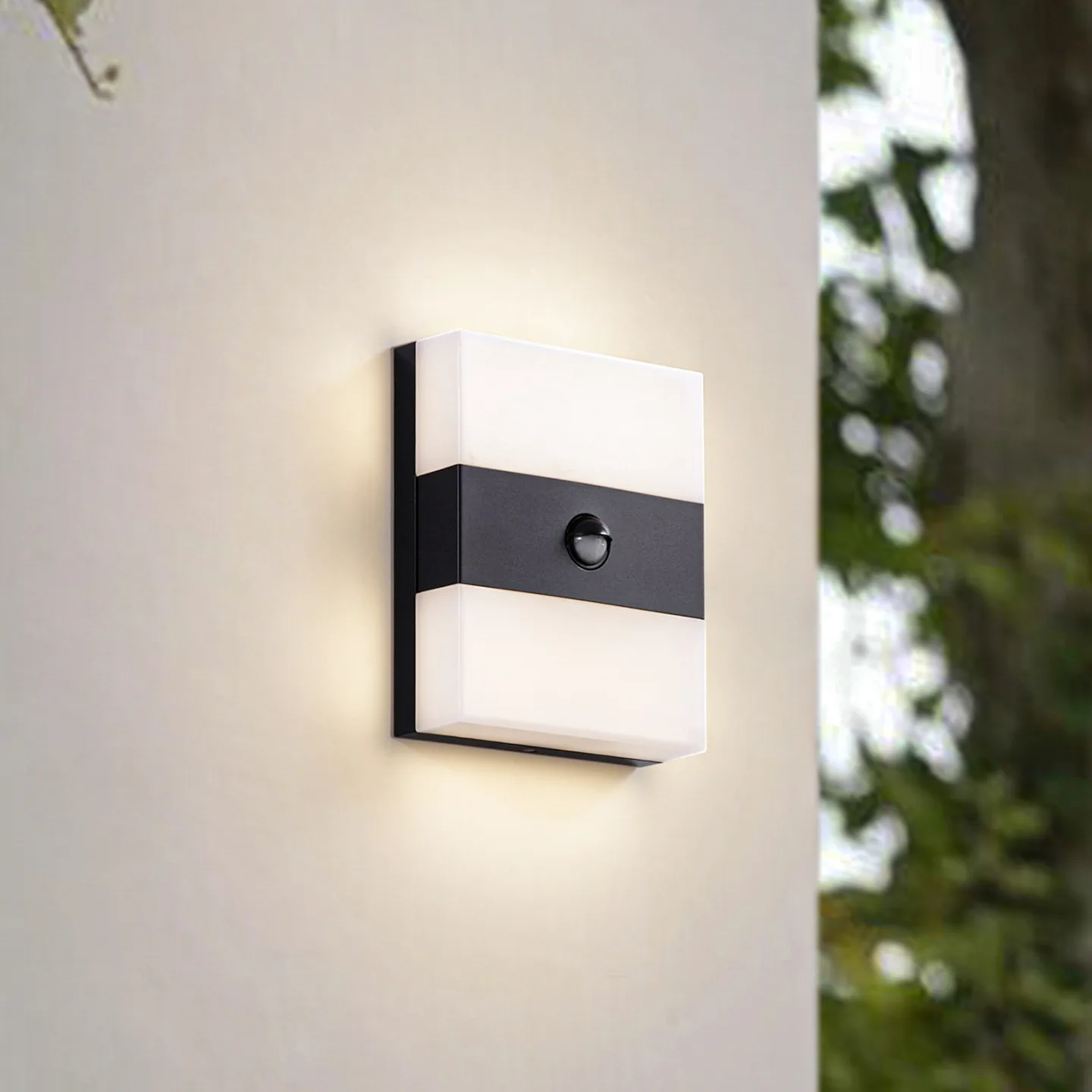Teekon LED-Außenwandleuchte, Sensor, IP44, anthrazit - Prios - Terrasse - Modern - Edelstahl - Eckig