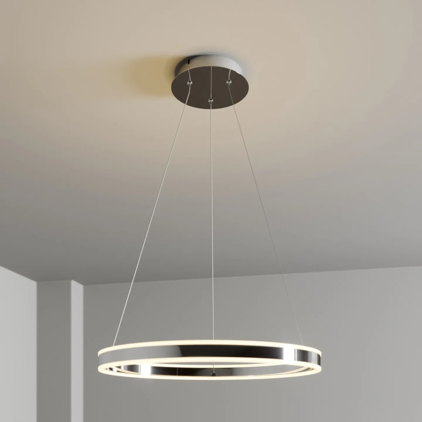 Lyani Pendel Ø60 Chrome/White - Lucande - Stue - Moderne - Metall - Med en lyskilde
