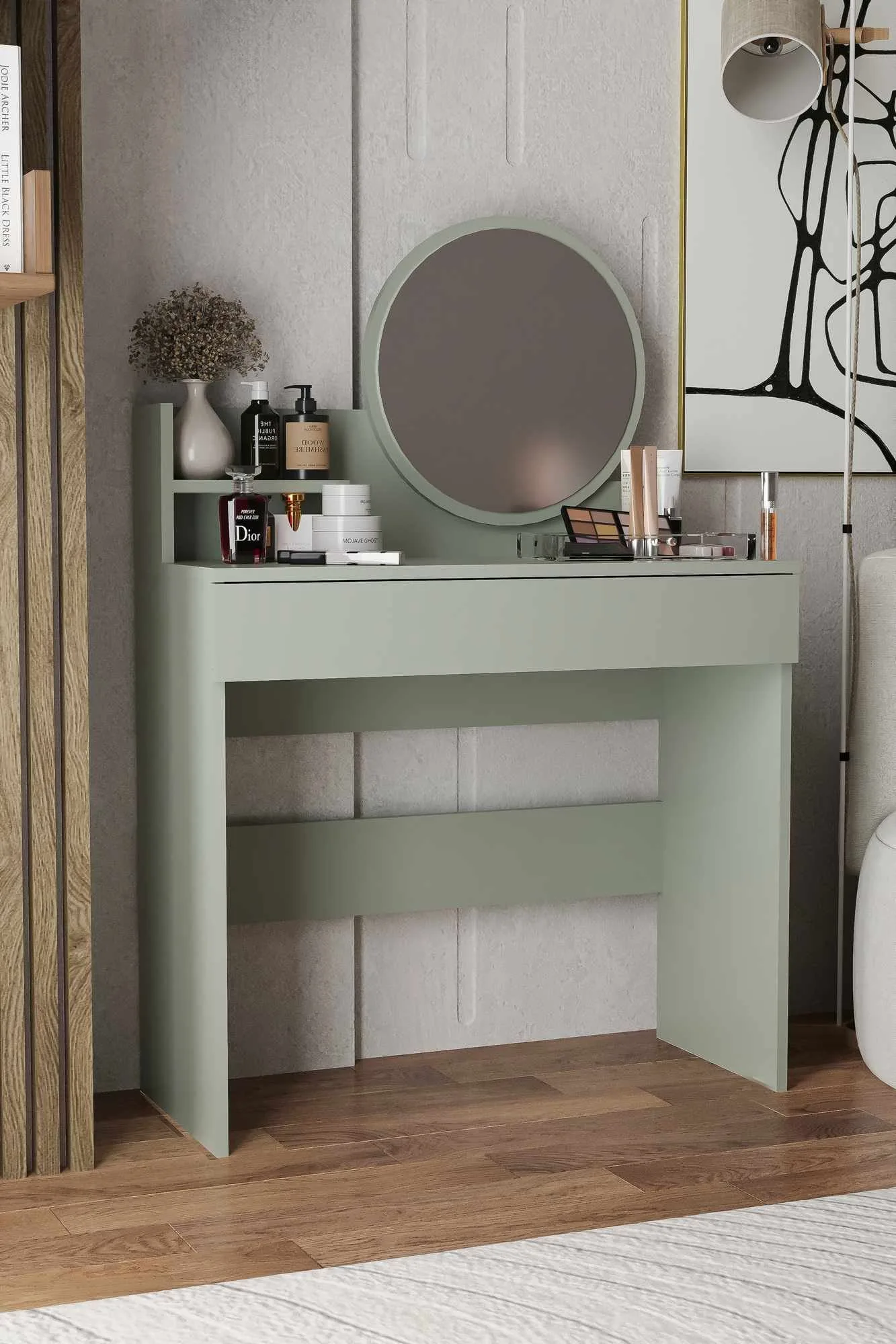 Fabrony Sminkbord med spegel 90 cm - Askgrön
