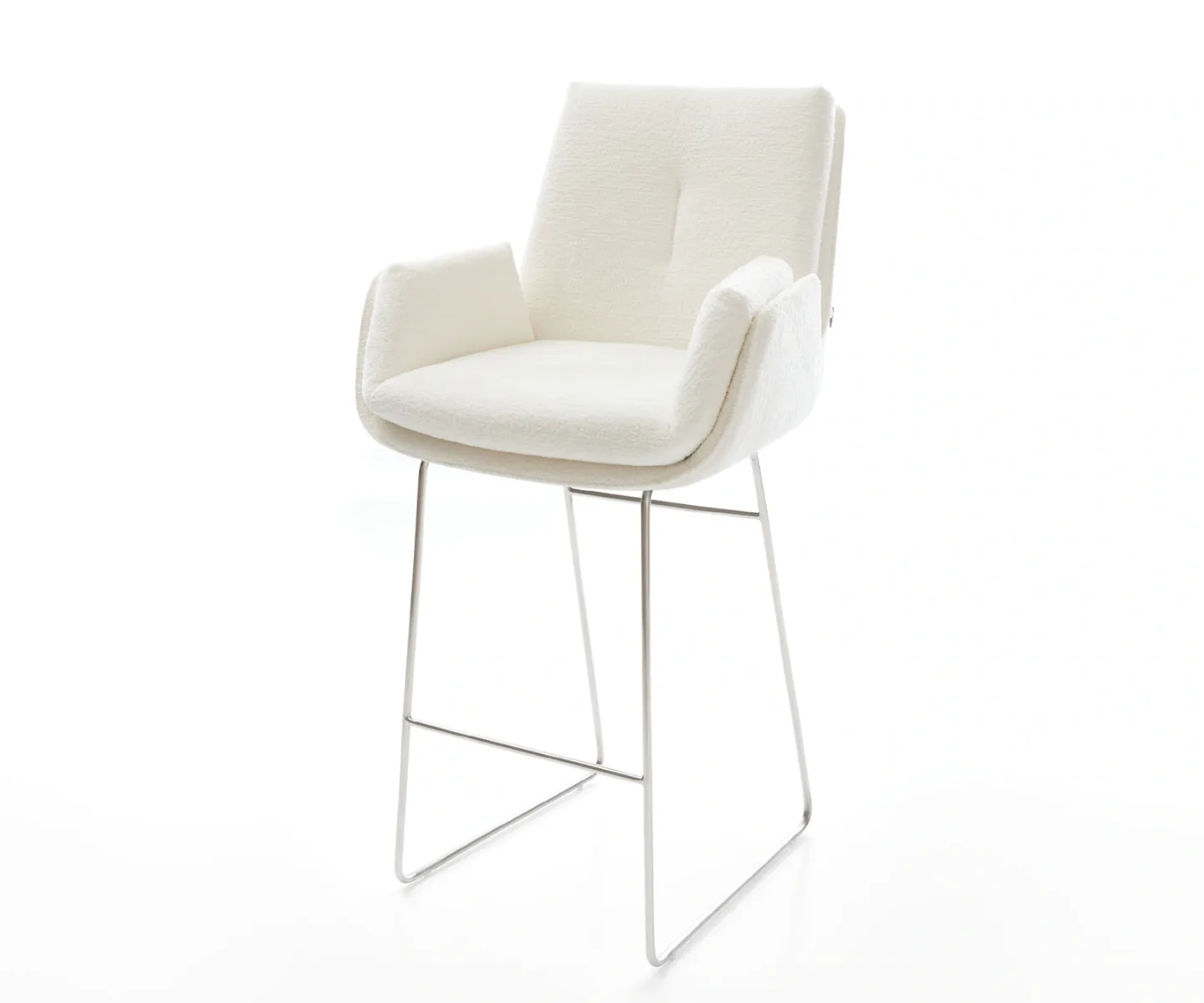 Barstuhl Clea-Flex Bouclé Soft Beige Kufengestell Edelstahl Silberfarben