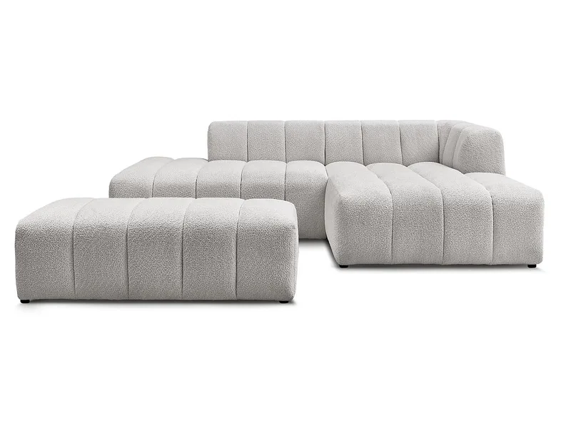 Ecksofa mit Hocker BOBOCHIC ANNECY Boucle-Stoff hellgrau