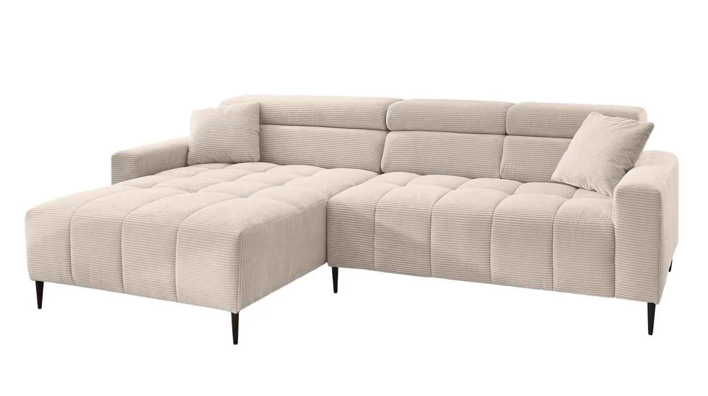 Ecksofa Cord beige elektrisch ausfahrbar 256 cm - OT links - SIMPLE