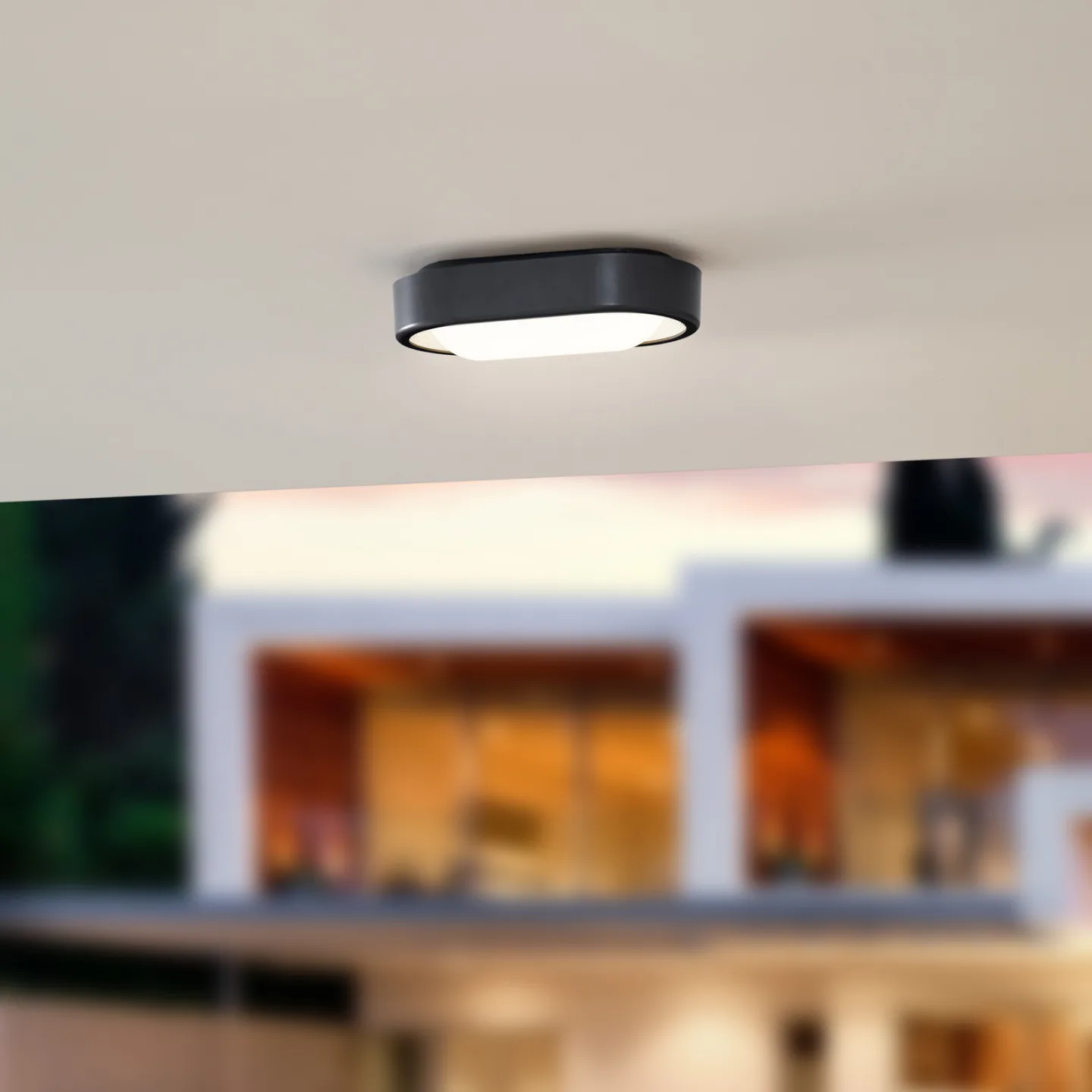 Niniel Oval LED Außen Deckenleuchte Black/White - Lindby - Terrasse - Modern - Kunststoff - Einflammig