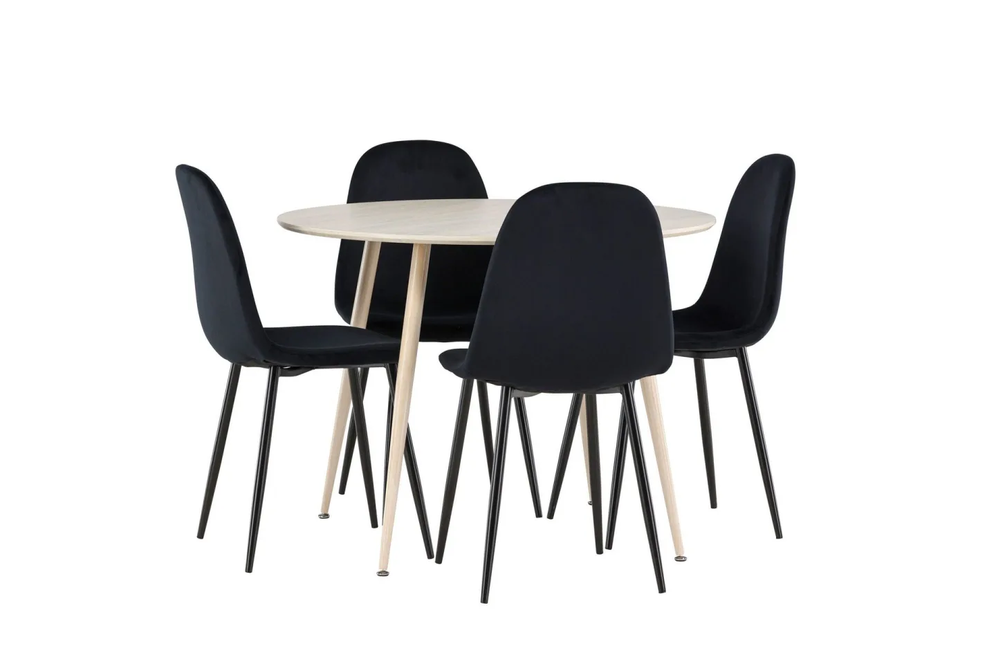 Plaza Matgrupp 100 cm Rund med 4 Polar stolar - Whitewash/Svart