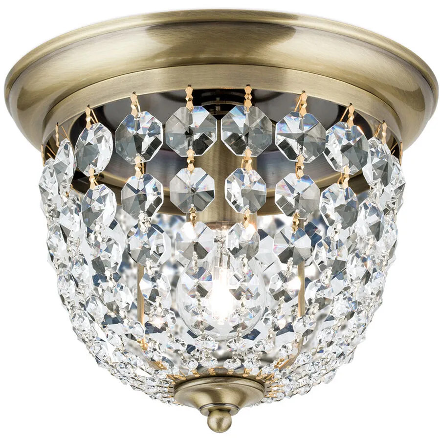 Briamond Deckenlampe Plafond Kristall/Messing 26 cm 22 cm - Farbe: Patina - Material: Messing/Kristall