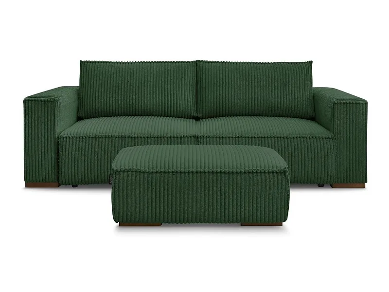 3er Sofa mit Hocker BOBOCHIC CHELSEA Cord-Stoff grün