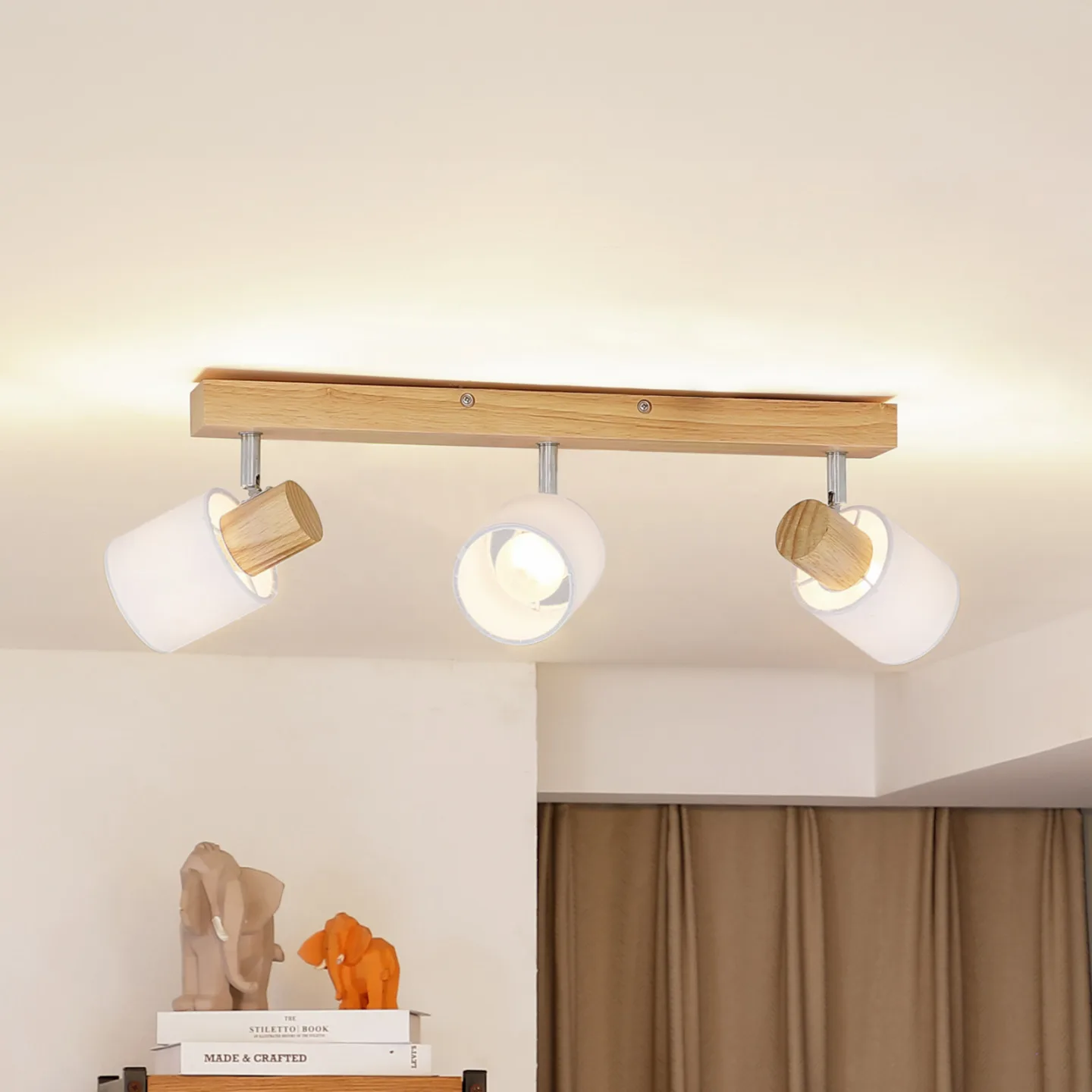 Wanessa 3 Deckenleuchte Wood/White - Lindby - Wohnzimmer - Modern - Holz - Mehrflammig