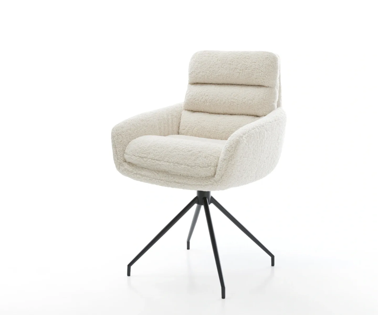 Esszimmerstuhl Abelia-Flex mit Armlehnen Teddystoff Beige Kreuzgestell konisch Schwarz
