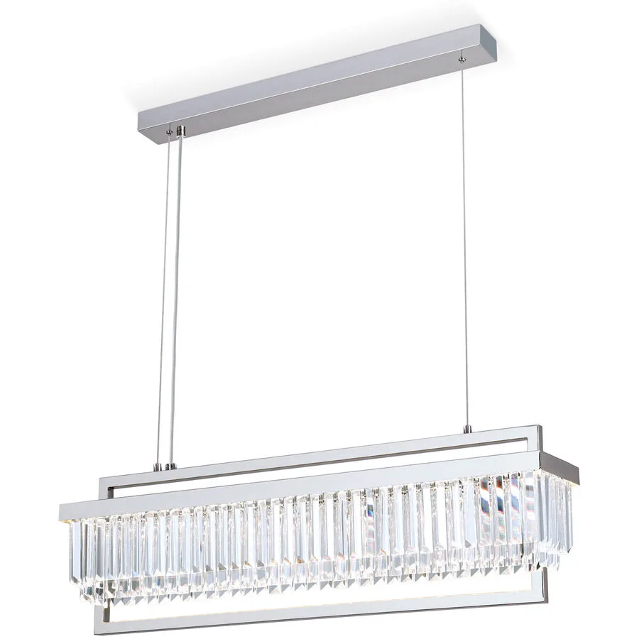 Briamond Pendellampe Prism Grau Stahl/Kristall 90 cm 28 cm Höhenverstellbar (manuell) - Farbe: Chrom - LED - Lichtfarbe: Warmweiss - Material: